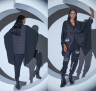 H-4 h4 black poncho design pikowana kamizelka kardigan s m l xl xxl