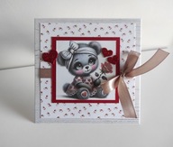 Kartka ręcznie robiona na walentynki Dzień Matki miś