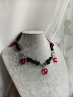 Naszyjnik - choker z serduszkami, agat - rękodzieło, stal nierdzewna