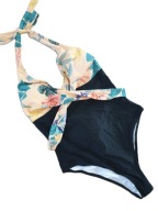 Strój kąpielowy jednoczęściowy Cupshe czarny kwiaty wiązany rozmiar M NOWY