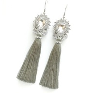 Kolczyki sutasz BOHO szare srebrne chwost ślub