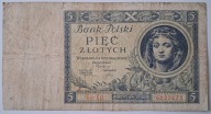 Banknot II RP 5 zł 1930 rok SERIA: CD