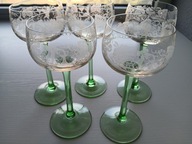 KIELISZKI DO WINA ZIELONA NÓŻKA SZLIFOWANE BACHUS KANELOWANIA VINTAGE 5 szt