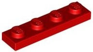 LEGO Plate 1x4 - 3710 - Red - 4szt.