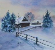 Zima w górach Akwarela Sabina Salamon 31x28