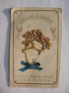 ZASUSZONE KWIATY ZEBRANE W LOURDES przedwojenny ŚW. OBRAZEK-RELIKWIA