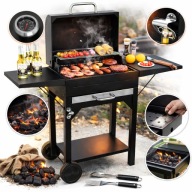 GRILL WĘGLOWY OGRODOWY DUŻY Z POKRYWĄ TERMOMETR PÓŁKI POPIELIK GRILLE