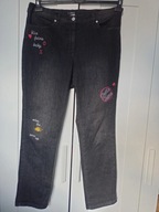 mia moda 44 spodnie dżins napisy czarne proste strecz ze średnim stan