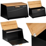 DUŻY CHLEBAK METALOWY Z DESKĄ POJEMNIK NA PIECZYWO CHLEB CZARNY BAMBUSOWY
