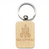 Drewniany brelok „Nie Dotykaj” – kaktus, śmieszny napis, prezent
