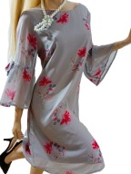 MARISA SZYFONOWA SUKIENKA RĘKAWY Z FALBANAMI VINTAGE 40/L