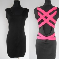 Czarna sukienka ozdobne plecy 38 SUPER