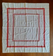 Obrus lniany w czerwoną kratkę | PRL, vintage