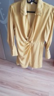 satynowa sukienka musztardowa 38 ____