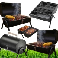 GRILL WĘGLOWY OGRODOWY TURYSTYCZNY SKŁADANY BECZKA STALOWY RUSZT POPIELNIK