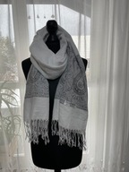 M Szalik Pashmina duży z srebrną nitką paski 100% kaszmir