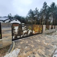 Ogrodzenie CORTEN , panele aluminiowe - Brama wjazdowa