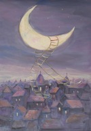 Miasteczko nocą pejzaż Akwarela Sabina Salamon 25x36