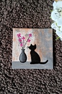 Mini obraz na płótnie ręcznie malowany akrylami Kot prezent mini painting