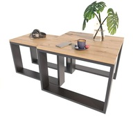Stolik KAWOWY Dwa Stoliki Dąb Artisan Czarny Fareo CZARNY STELAŻ