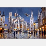 Stare miasto gotyk przyszłośc cyber obraz olejny na płótnie 58x85 katedra
