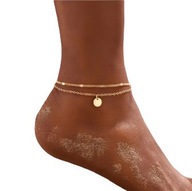 Złota bransoletka na kostkę medalik dwuwarstwowa