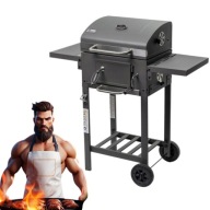 DUŻY GRILL WĘGLOWY PRZENOŚNY ŻELIWNY RUSZT POPIELNIK 42 x 31 cm