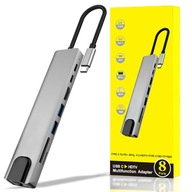 HUB Adapter USB-C 8w1: HDMI 4K, USB 3.0, Ethernet, SD – Srebrny