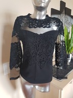 BLUZKA koronka ażurek siatka czerń S/M 36/38