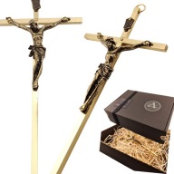 Krzyż złoty metalowy wiszący 15 cm na ścianę Prezent Dom Pudełko APOSTOLS