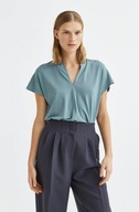 H & M top bluzka błękitna niebieska serek klasyczna elegancka quiet luxury