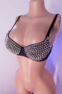 Stanik z ćwiekami spike goth punk alt push up top czarny 85B