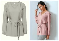 Szara bluzka 34 XS elegancka wiązana tunika