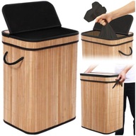 KOSZ NA PRANIE BRUDNĄ BIELIZNĘ SKŁADANY BAMBUSOWY ORGANIZER DREWNIANY 80 L