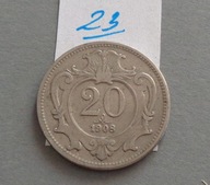 20 HELLER z 1908 roku , Austro-Węgry , ŁADNE