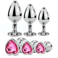 ZESTAW KORKÓW ANALNYCH KRYSZTAŁ SERCE STAL NIERDZEWNA 3 ROZMIARY S M L