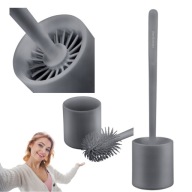 SZCZOTKA SILIKONOWA WC DO TOALETY ZE STOJAKIEM PLASTIKOWA SZARA ŁAZIENKOWA