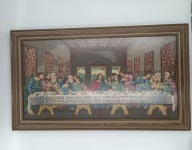 Ostatnia Wieczerza - piękny stary odmodlony obraz - wyszywany mulina - 72cm