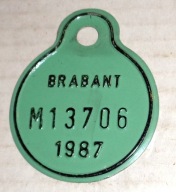 BRABANT 1987 - stara rejestracyjna belgijska tabliczka rowerowa