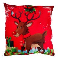 Poduszka Dekoracyjna Z RENIFEREM Świąteczna Kwadratowa Czerwona 40 x 40 cm