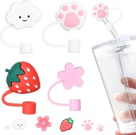 Urocza silikonowa osłona słomki, wielokrotnego użytku, zatyczki na słomki d