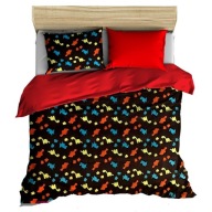 pościel z polaru 200x220 +2x70x80 zamek P 313-2 Dinozaury / czerwony