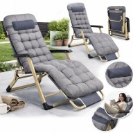 LEŻAK PLAŻOWY OGRODOWY PODUSZKA ROZKŁADANY SZARY LEKKI SOLIDNY