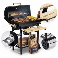GRILL WĘGLOWY OGRODOWY BECZKA Z KOMINEM XXL PÓŁKI + TERMOMETR + POPIELNIK