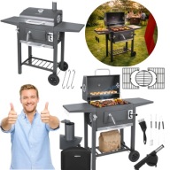 GRILL OGRODOWY WĘGLOWY DUŻY PRZENOŚNY Z POKRYWĄ PÓŁKAMI POPIELNIK TERMOMETR
