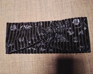 Nowa aksamitna przepaska opaska granatowa w paski i kwiaty