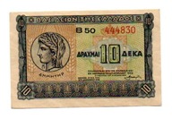 Grecja.Grecki banknot 10 drachm 1940