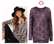 15797 SWETER DAMSKI OWERSIZE ODCIENIE FIOLETU OKRĄGŁY DEKOLT 32/34