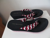 Japonki damskie 38 Webbing Beach Sandal na koturnie granatowe z plecionką