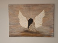 Obraz anioł skrzydła 3D kobieta ręcznie malowany nowoczesny symboliczny